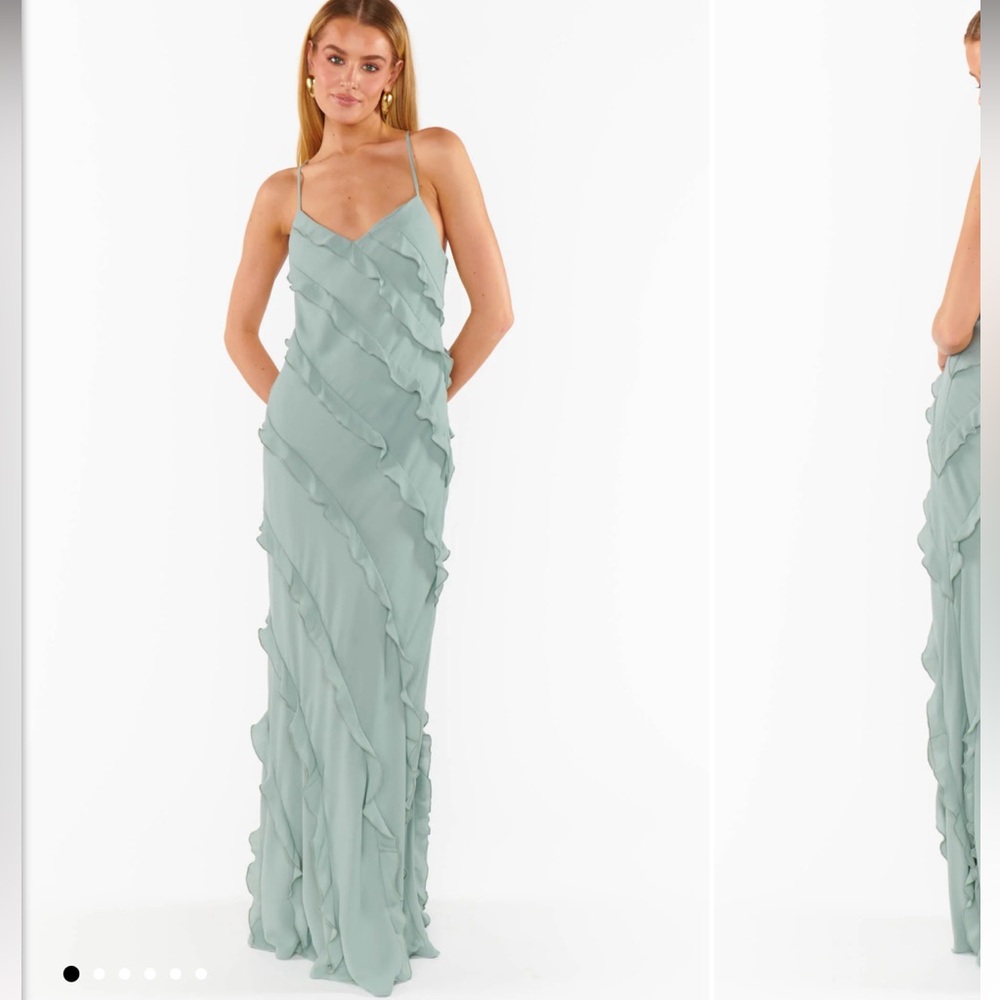 Show Me Your Mumu Romance Ruffle Dress Size M in color Silver Sage Crisp